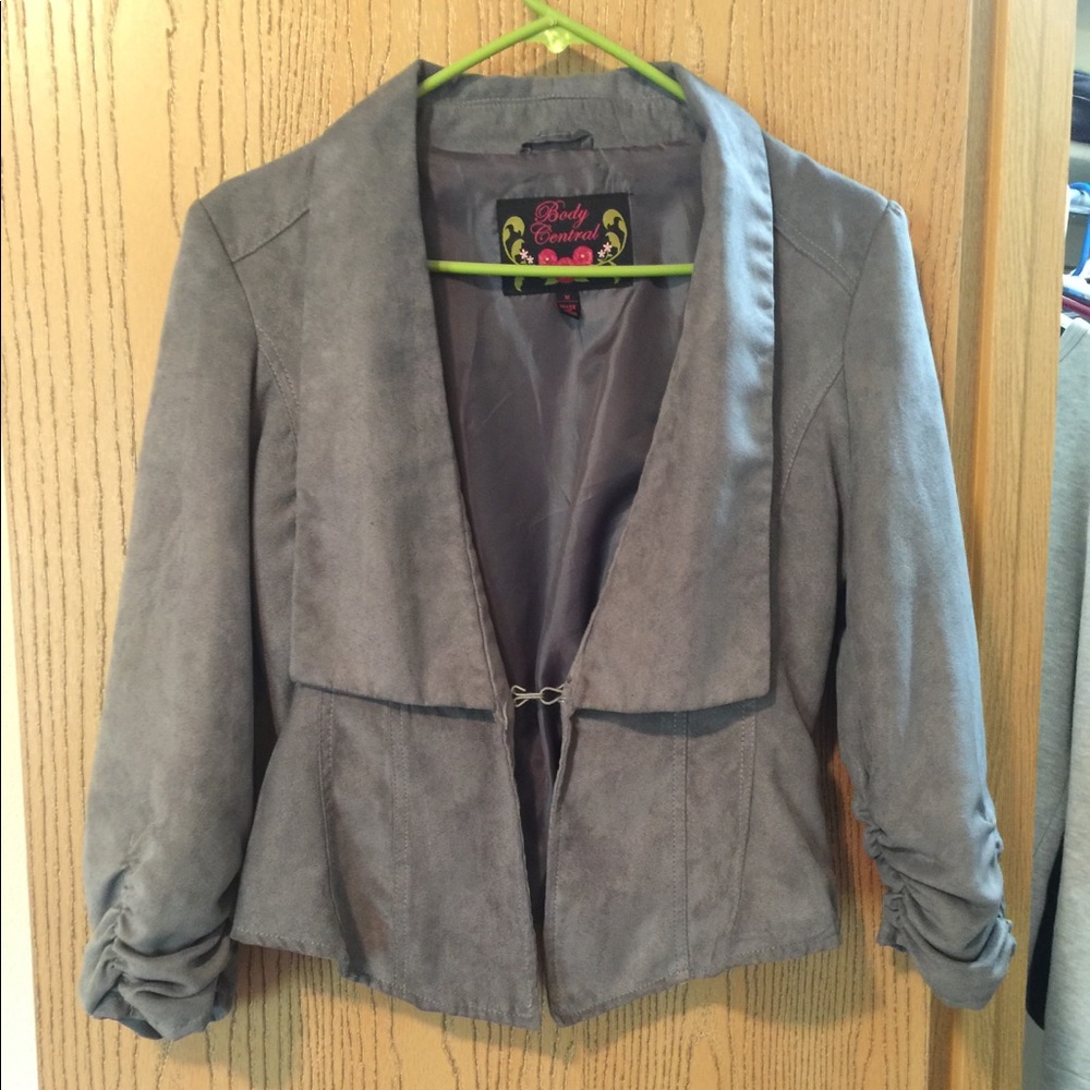 Gray faux suede blazer